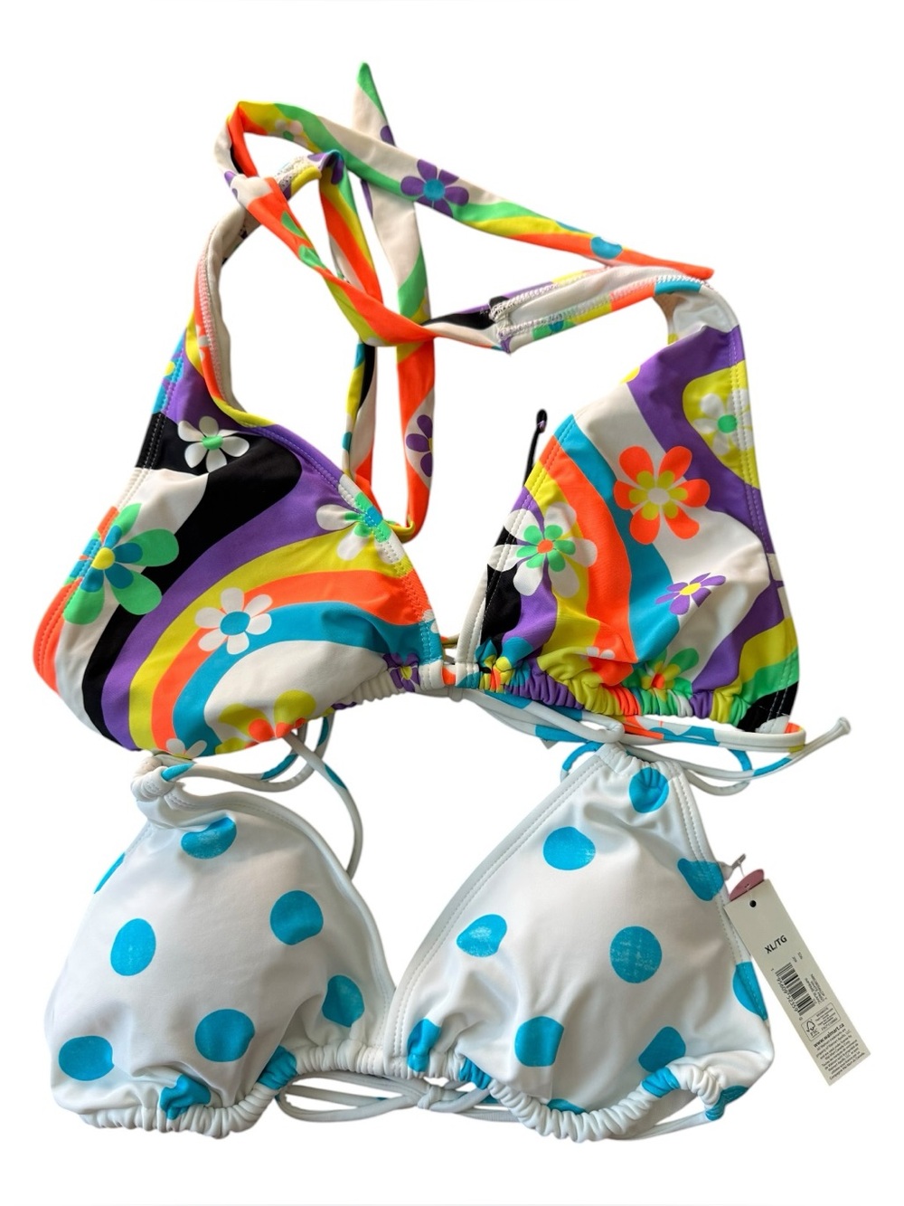 No Boundaries Bikini Top Lot 2 Triangle Floral Polka Dot XL NWT
